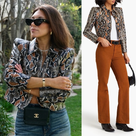 Veronica Beard Jackets & Blazers - Veronica Beard Fulham Cropped Vegan Faux Leather Snakeskin Jacket